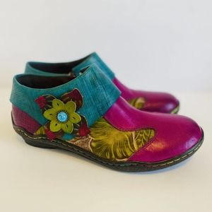 COPY - Boho Women Leather Ankle Boot Floral Sz 8.5/ 39 Multicolor Zip